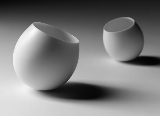 Gravitate #1, Porcelain, Composition of 2, Approximate dimensions 240W × 120H × 120D mm, 2011, Glazed Interiors, hand polished exteriors, 1/1